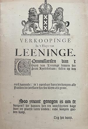Printed publication ca 1700 | Verkoopinge in 't Huys van Leeninge Amsterdam, Zegt het voort, 1 p.