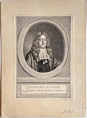 Original print, ca 1796 I Portret van Joannes Hudde (1628-1704), Amsterdams regent, door Jacob Ho...