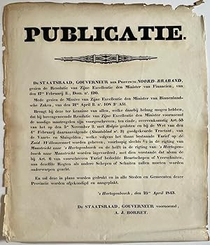 Publication / Affiche shipping fees Brabant 1843 | Publicatie. De staatsraad, gouverneur der prov...