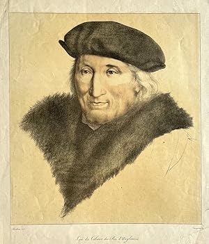 Original print, lithography 19th century I Portret van schilder Holbein door Franquinet naar Holb...
