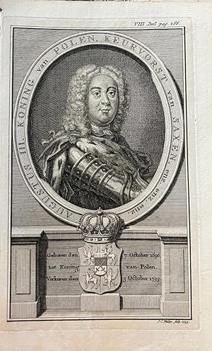 Original print, 1735 I Portret van Augustus III (1696-1763), koning van Polen, keurvorst van Saxe...