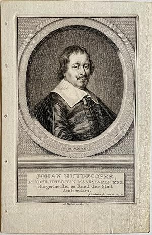 Original print, 1760 I Portret van ridder Johan Huydecoper II door Jacob Houbraken.