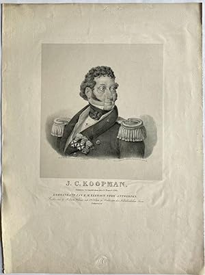 Original print, lithography 19th century I Portret van marinier Jan Coenraad Koopman, commandant ...