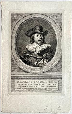 Original print, ca 1780 I Portret van de Amsterdamse burgemeester Frans Banning Kok (1605-1655) d...