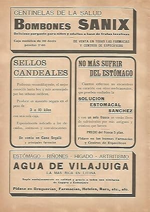 Seller image for LAMINA 15205: Publicidad de Bombones Sanix y Agua de Vilajuiga for sale by EL BOLETIN