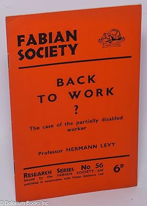 Seller image for Back to Work? The case of the partially disabled worker for sale by Bolerium Books Inc.