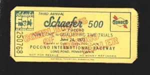 Image du vendeur pour Pocono Int'l Raceway Schaefer 500 USAC Indy Car Race Ticket Stubs 6/19732 stubs-qualifying & race-VF mis en vente par DTA Collectibles