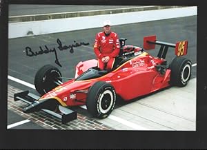 Buddy Lazier Indy Car#95 Photo Posed By Car Over Bricks 2005-Size is about 6 x 4-Autographed-VF