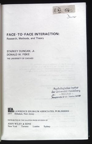 Seller image for Face-to-face Interaction: Research, Methods and Theory. for sale by books4less (Versandantiquariat Petra Gros GmbH & Co. KG)
