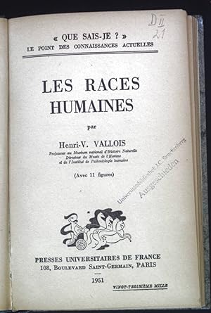 Seller image for Les Races Humaines. for sale by books4less (Versandantiquariat Petra Gros GmbH & Co. KG)