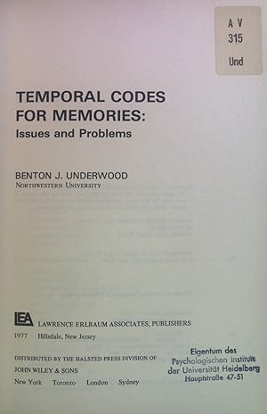 Seller image for Temporal Codes for Memories: Issues and Problems. John M. MacEachran Memorial Lecture Series 1976. for sale by books4less (Versandantiquariat Petra Gros GmbH & Co. KG)