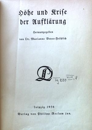 Bild des Verkufers fr Hhe und Krise der Aufklrung. Deutsche Literatur. Sammlung literarischer Kunst- und Kulturdenkmler in Entwicklungsreihen. Bd. 8 zum Verkauf von books4less (Versandantiquariat Petra Gros GmbH & Co. KG)