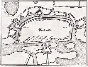 Image du vendeur pour Greiffswalde" - Greifswald Stadtplan Befestigungsplan Mecklenburg-Vorpommern mis en vente par Antiquariat Steffen Vlkel GmbH