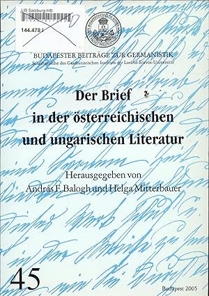 Immagine del venditore per Der Brief in der sterreichischen und ungarischen Literatur venduto da avelibro OHG