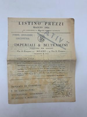 Listino prezzi maggio 1934. Imperiali & Beltramini