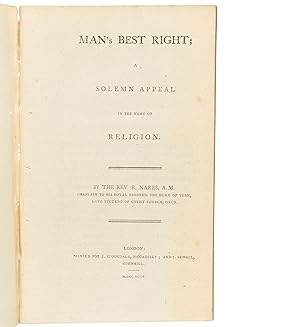 Bild des Verkufers fr Man's Best Right; a solemn appeal in the name of religion. zum Verkauf von Jarndyce, The 19th Century Booksellers