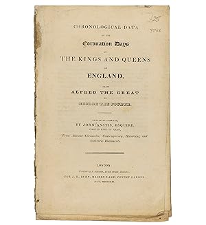 Immagine del venditore per Chronological data of the Coronation Days of the Kings and Queens of England, from Alfred the Great to George the Fourth. Originally compiled. from ancient chronicles, contemporary, historical, and authentic documents. venduto da Jarndyce, The 19th Century Booksellers