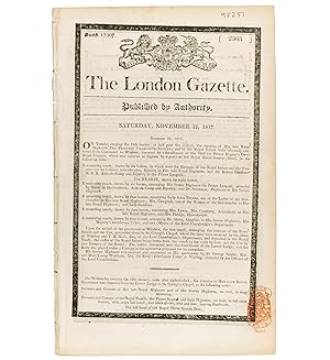 Bild des Verkufers fr The London Gazette. Numb. 17307. Published by Authority. Saturday, November 22, 1817. zum Verkauf von Jarndyce, The 19th Century Booksellers