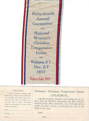 Woman's Christian Temperance Union (WCTU) Commemorative Ribbon and Pledge Card Forty-fourth Annua...
