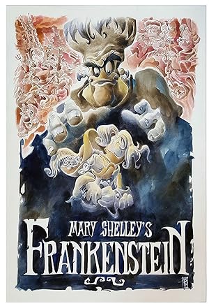 Mary Shelley's Frankenstein Original Painting Featuring Donald Duck and Daisy Duck
