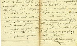 SCARCE LETTER FROM THE COMMANDER OF '' OLD IRONSIDES'' DEFENDING HIS ACTIONS AS CAPTAIN AND RESTA...
