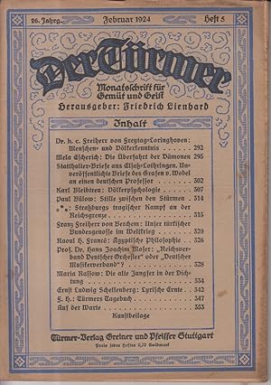 Bild des Verkufers fr Der Trmer - Monatsschrift fr Gemt und Geist. Februar 1924, Heft 5, 26. Jahrgang zum Verkauf von Allguer Online Antiquariat