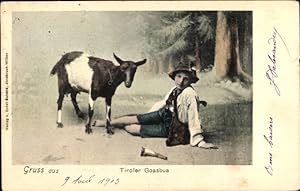 Ansichtskarte / Postkarte Tiroler Goasbua, Kind in Tiroler Tracht, Ziege