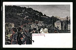 Bild des Verkufers fr Ansichtskarte Einsiedeln, Lichter-Prozession am Berg bei Nacht zum Verkauf von Bartko-Reher