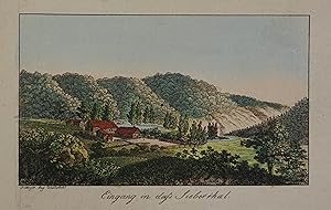 Bild des Verkufers fr Eingang in dass Sieberthal. Altkolorierter Kupferstich. Gttingen, Wiederhold um 1820, 7,5 x 13 cm. zum Verkauf von Antiquariat Johannes Mller