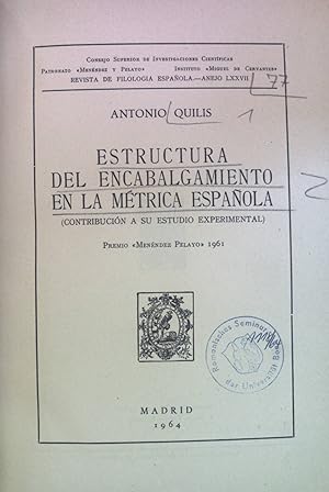 Imagen del vendedor de Estructura del Encabalgamiento en la Mtrica Espanola: Contribucin a su Estudio Experimental. Revista de Filiologa Espanola, anejo 77. a la venta por books4less (Versandantiquariat Petra Gros GmbH & Co. KG)