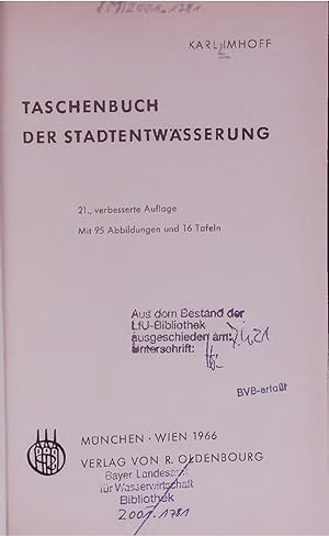 Seller image for TASCHENBUCH DER STADTENTWASSERUNG. 21., verbesserte Auflage for sale by Antiquariat Bookfarm