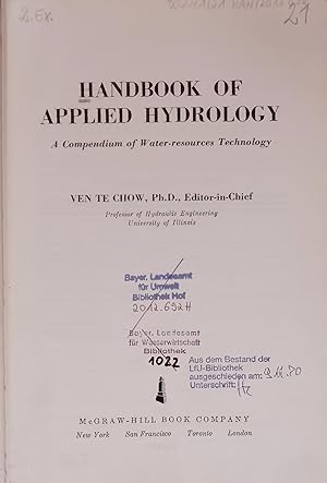 Immagine del venditore per HANDBOOK OF APPLIED HYDROLOGY. A Compendium of Water-resources Technology. venduto da Antiquariat Bookfarm