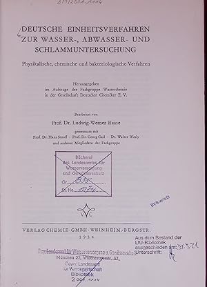 Seller image for DEUTSCHE EINHEITSVERFAHREN ZUR WASSER-, ABWASSER- UND SCHLAMMUNTERSUCHUNG. Physikalische, chemische und bakteriologische Verfahren. for sale by Antiquariat Bookfarm