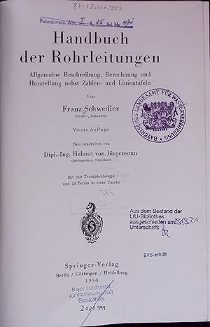 Image du vendeur pour Handbuch der Rohrleitungen. Vierte Auflage mis en vente par Antiquariat Bookfarm