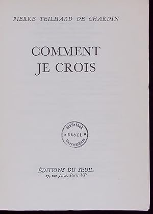 Bild des Verkufers fr COMMENT JE CROIS. zum Verkauf von Antiquariat Bookfarm