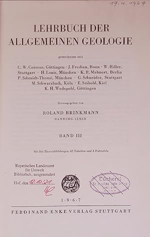 Seller image for LEHRBUCH DER ALLGEMEINEN GEOLOGIE. BAND III for sale by Antiquariat Bookfarm