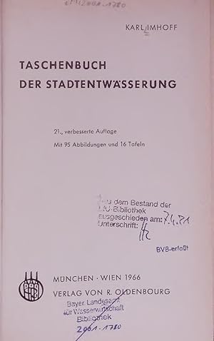 Seller image for TASCHENBUCH DER STADTENTWASSERUNG. 21., verbesserte Auflage for sale by Antiquariat Bookfarm