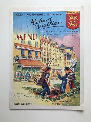 Bar, Restaurant, Brasserie Robert Vattier, 14, rue Coquillière, Paris, aux Halles, [Menu du Jeudi...