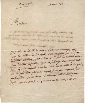 Eigenhändig geschriebener Brief mit eigenhändiger Unterschrift. Zweiseitig. Arras, 24.8.1783.