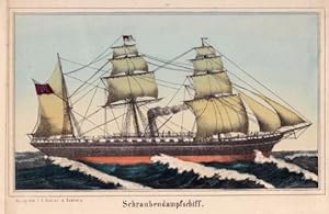Schraubendampfschiff. Kolorierte Lithographie im Verlag von J.F.Richter zu Hamburg.