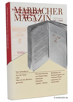 Bild des Verkufers fr Marbacher Magazin 88/1999 Dreifachnummer: Vom Schreiben 6 - Aus der Hand oder Was mit den Bchern geschieht : Mit einer Vorrede von Detlef Opitz Schicksale Scheusale Labsale - Bcher. Erschien fr die vom Land Baden-Wrttemberg untersttzte Ausstellung im Festsaal des Goethe-Nationalmuseums Weimar (September/Oktober 1999) und im Schiller-Nationalmuseum Marbach (November/Dezember 1999) zum Verkauf von exlibris24 Versandantiquariat