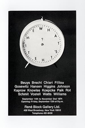 Exhibition card: Beuys Brecht Chiari Filliou Gosewitz Hansen Higgins Johnson Kaprow Knowles Koepc...