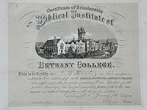 Bild des Verkufers fr Certificate of Scholarship in the Biblical Institute of Bethany College [caption title] zum Verkauf von Bartleby's Books, ABAA