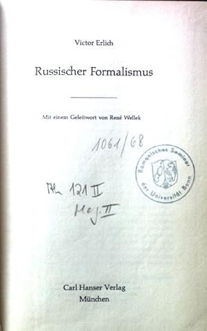 Seller image for Russischer Formalismus. Literatur als Kunst. Eine Schriftenreihe. for sale by books4less (Versandantiquariat Petra Gros GmbH & Co. KG)