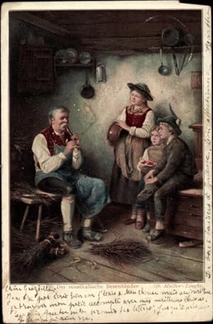 Künstler Ansichtskarte / Postkarte Müller Lingke, Albert, Der musikalische Besenbinder
