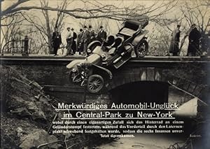 Ansichtskarte / Postkarte New York City USA, Automobil-Unglück im Central Park, Brücke