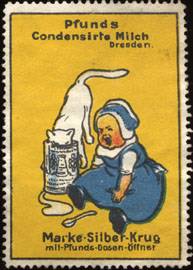Bild des Verkufers fr Reklamemarke Pfunds Condensirte Milch Marke Silber - Krug zum Verkauf von Veikkos