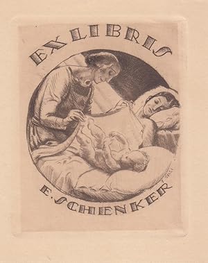 Bild des Verkufers fr Ex Libris E. Schenker. Krankenschwester, junge Mutter und Kind. zum Verkauf von Antiquariat  Braun