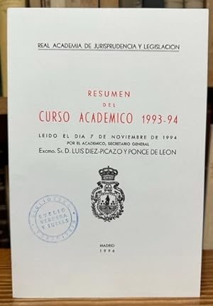 Image du vendeur pour RESUMEN DEL CURSO ACADEMICO 1993-94 mis en vente par Fbula Libros (Librera Jimnez-Bravo)