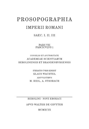 Immagine del venditore per Prosopographia : Imperii Romani Saec. I. II. III Pars VII Fascicvlvs 1 -Language: latin venduto da GreatBookPrices